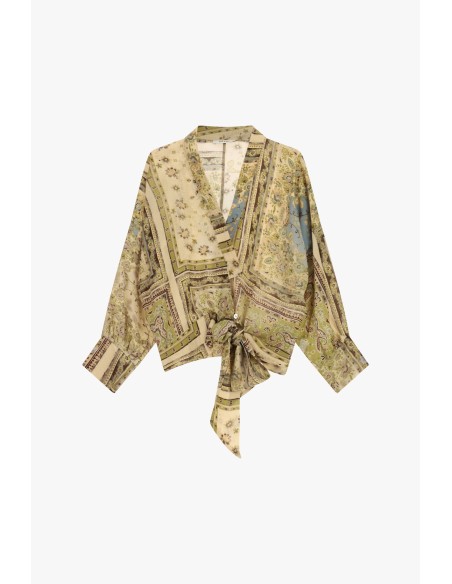 Blusa estampada com nó à frente e mangas compridas Dixie