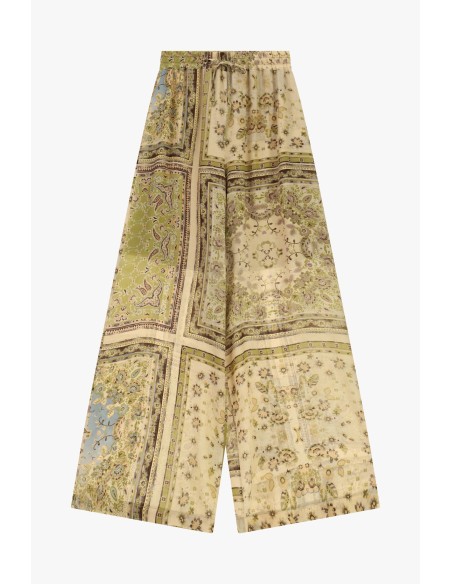 Calças Palazzo com Estampa Patchwork e Cintura Elástica Dixie