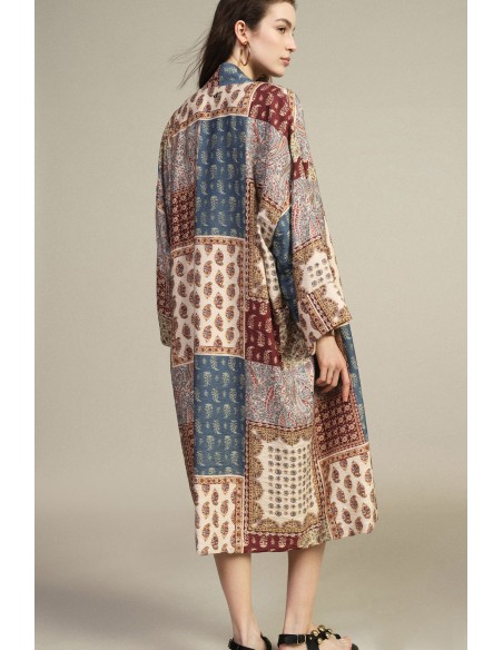 Casaco duster patchwork com estampa paisley Dixie