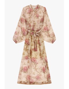 Vestido Longo Estampa Floral Mangas Amplas Cinto Dixie 2