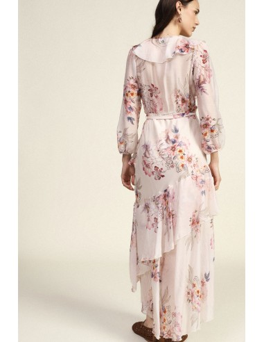 Vestido Longo Con Estampa Floral E Folhos Assimétricos Dixie