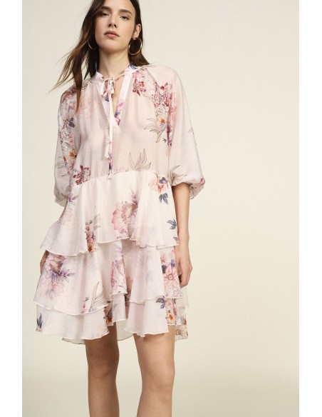 Vestido Curto Com Folhos E Estampa Floral Dixie