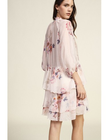 Vestido Curto com Folhos e Estampa Floral Dixie