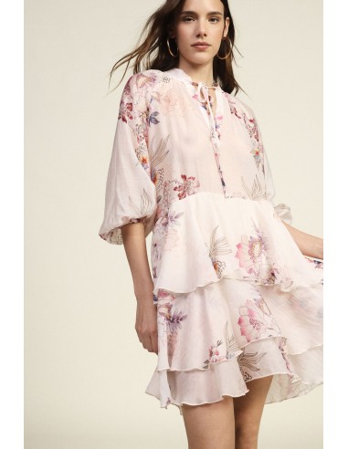 Vestido Curto com Folhos e Estampa Floral Dixie
