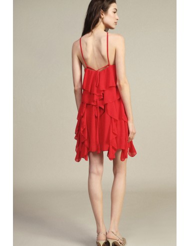 Vestido Curto com Folhos e Alças Finas Dixie