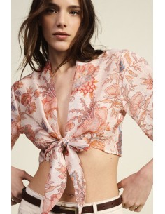 Blusa Curta Com Nó E Estampa Floral Dixie