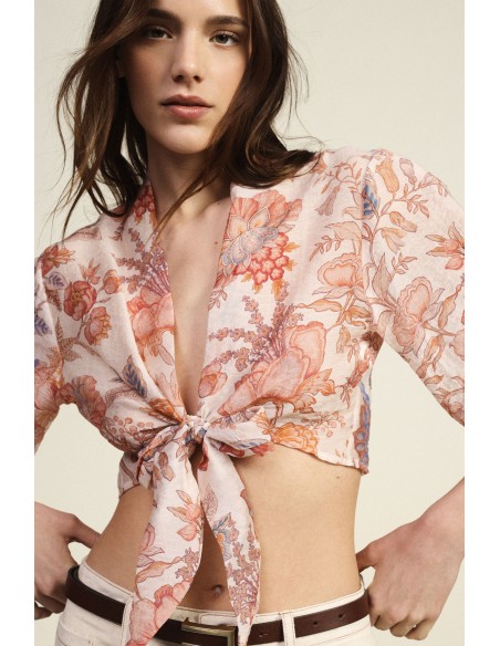 Blusa Curta Com Nó E Estampa Floral Dixie