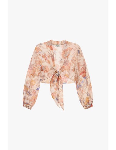 Blusa curta com nó e estampa floral Dixie