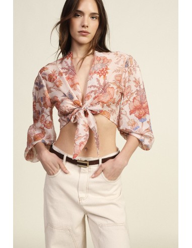 Blusa curta com nó e estampa floral Dixie