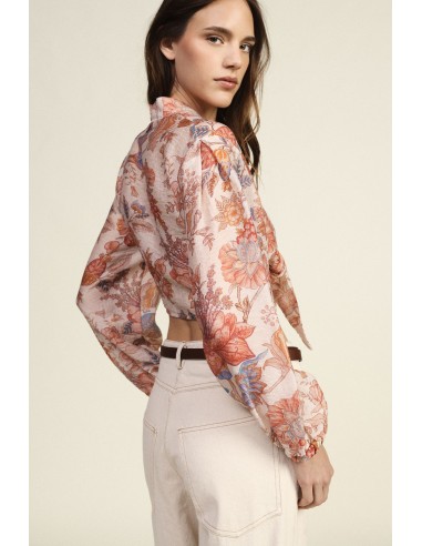 Blusa Curta com Nó e Estampa Floral Dixie
