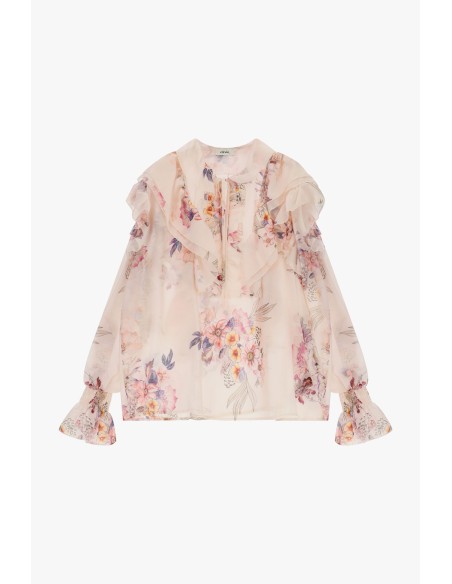 Blusa ampla com estampado floral e folhos Dixie