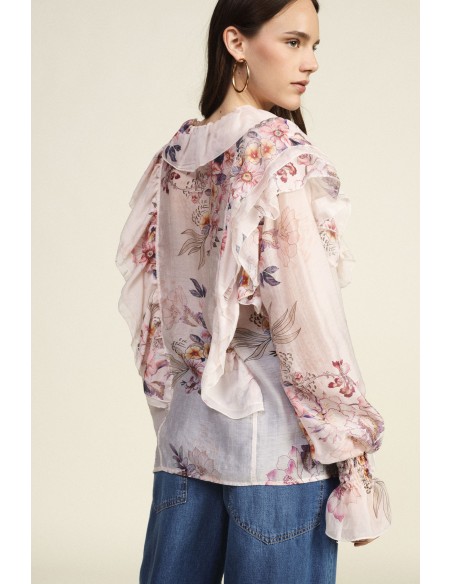 Blusa Ampla com Estampa Floral e Folhos Dixie