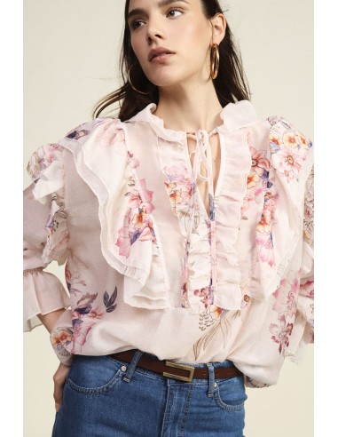 Blusa Ampla com Estampado Floral e Folhos Dixie
