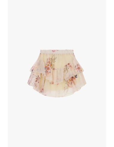 Saia curta com folhos e estampa floral Dixie