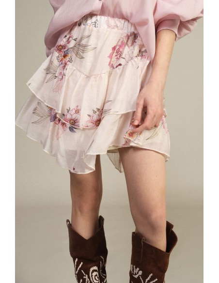 Saia curta de folhos com estampa floral Dixie