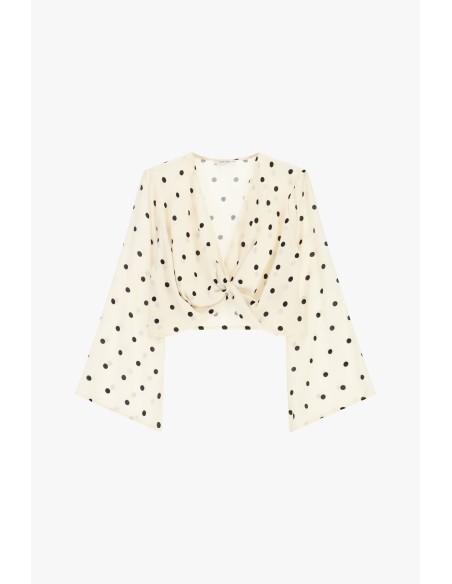 Top Cropped Estampa de Pois com Nó Frontal Dixie