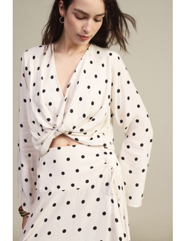 Top Cropped Estampa de Pois com Nó Frontal Dixie