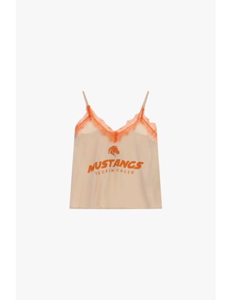 Top de Alças Finas com Renda e Estampa College Dixie