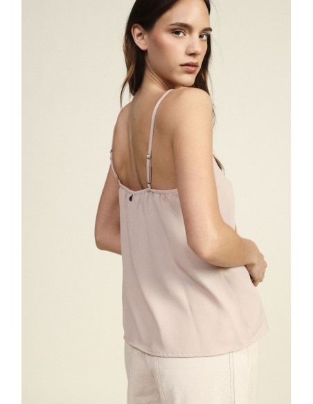 Top de alças finas com renda e estampa college Dixie