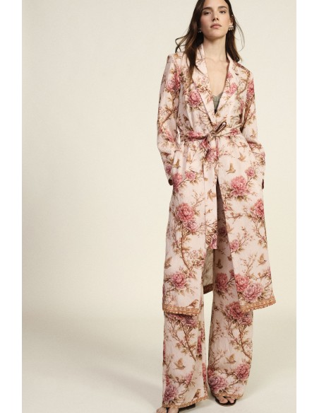 Top longo estampado floral com cinto Dixie