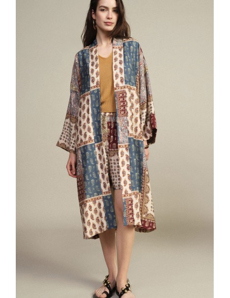 Casaco Duster Patchwork com Estampa Paisley Dixie