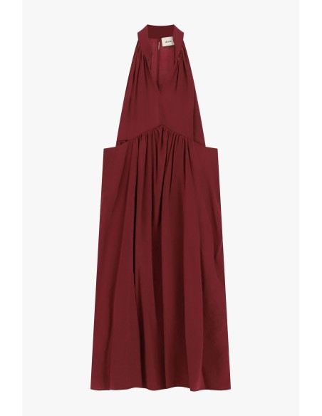 Vestido longo com decote em V e pregas amplas Dixie