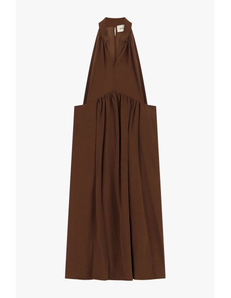 Vestido longo com decote em V e pregas amplas Dixie