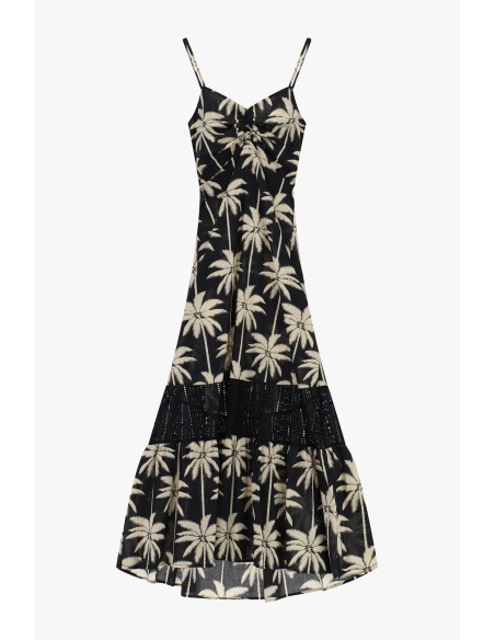 Vestido midi estampado de palmeiras com alças finas Dixie