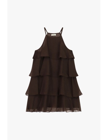 Vestido Curto com Folhos e Alças Finas Dixie