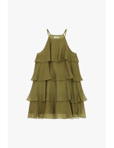 Vestido Curto com Folhos e Alças Finas Dixie