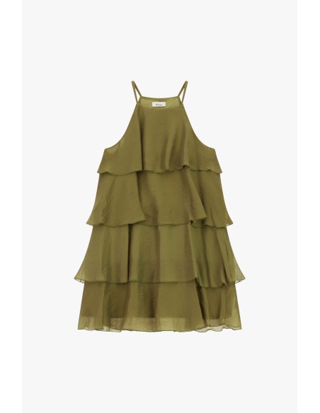 Vestido Curto com Folhos e Alças Finas Dixie