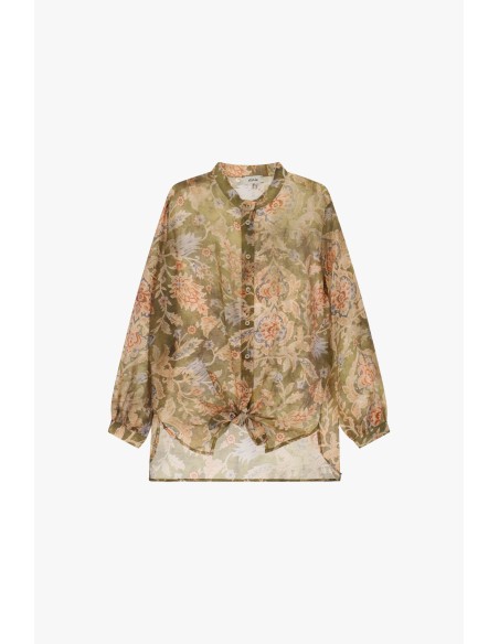 Camisa ampla com estampa floral e nó frontal Dixie