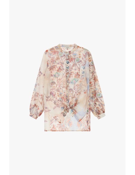 Camisa ampla com estampa floral e nó frontal Dixie