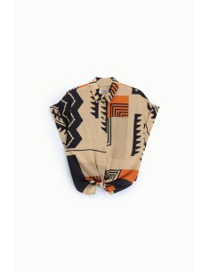 Blusa com padrão geométrico, mangas amplas e nó frontal Dixie