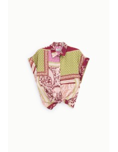 Camisa estampada patchwork com nó frontal Dixie
