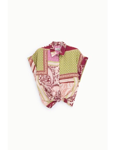 Camisa estampada patchwork com nó frontal Dixie