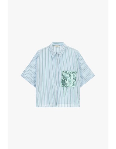 Camisa às riscas com bolso de lantejoulas e mangas curtas Dixie