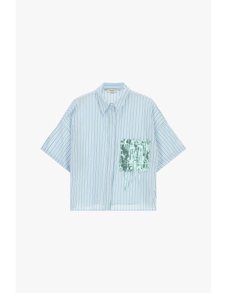 Camisa às riscas com bolso de lantejoulas e mangas curtas Dixie