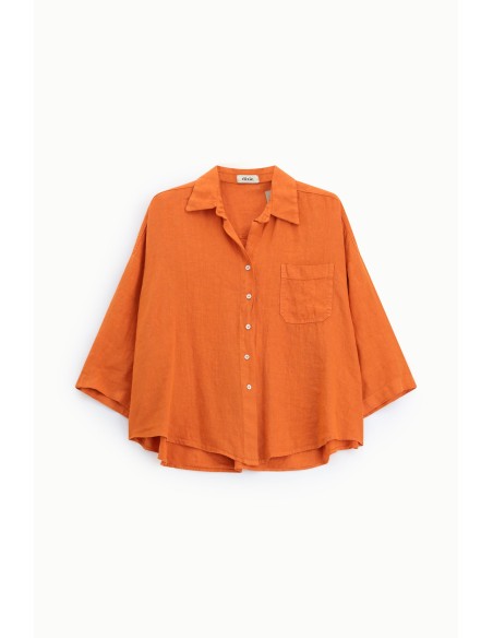 Camisa Ampla com Mangas 3/4 e Bolso Dixie