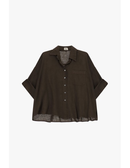 Camisa Ampla com Mangas 3/4 e Bolso Dixie