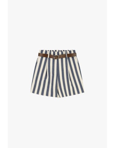 Shorts Corte Regular às Riscas com Cinto Dixie