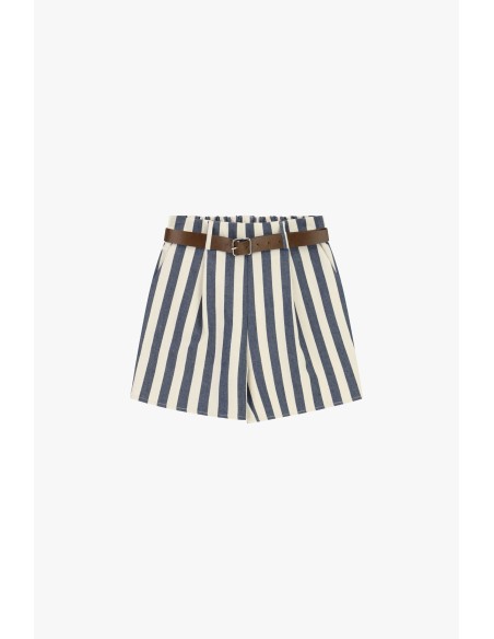 Shorts Corte Regular às Riscas com Cinto Dixie