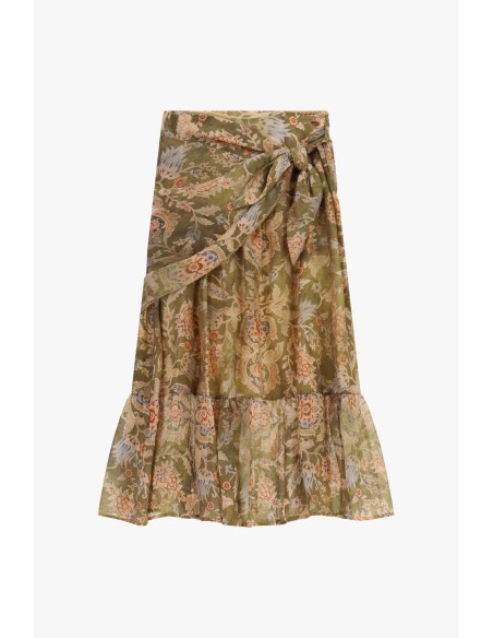 Saia Midi com Estampa Floral e Nó Dixie