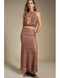 Saia Longa Estampa Zig Zag Cintura Alta Dixie