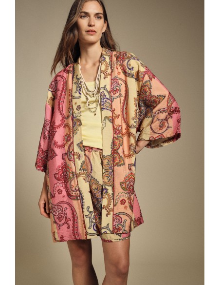 Casaco-Camisa Oversize Estampado Paisley Sem Fecho Dixie