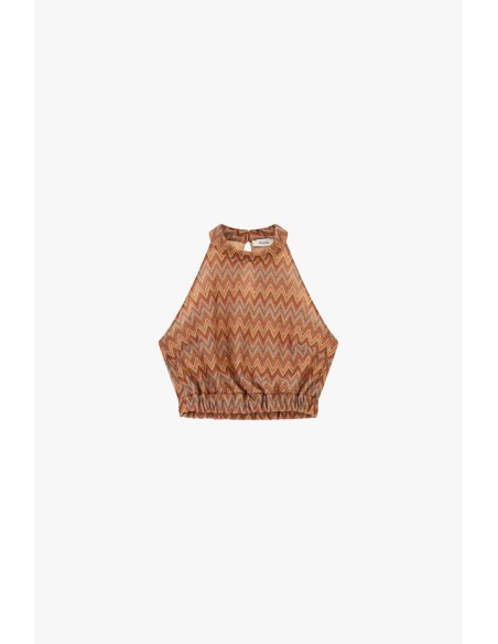 Top com estampa zigzag e barra franzida Dixie