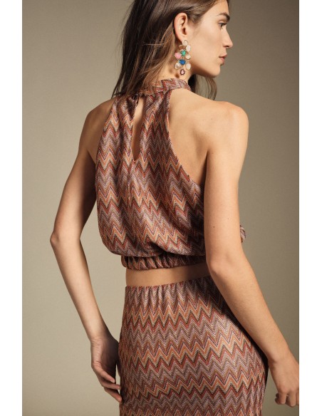 Top com estampado zigzag e bainha franzida Dixie