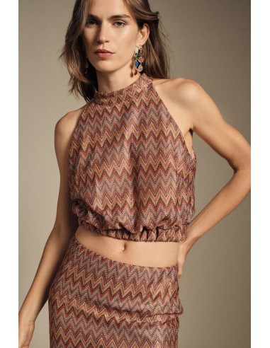Top com estampa zigzag e barra franzida Dixie