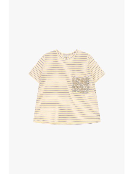 T-Shirt às riscas com bolso aplicado de lantejoulas Dixie