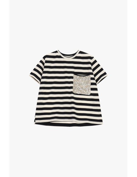 T-Shirt às riscas com bolso aplicado de lantejoulas Dixie